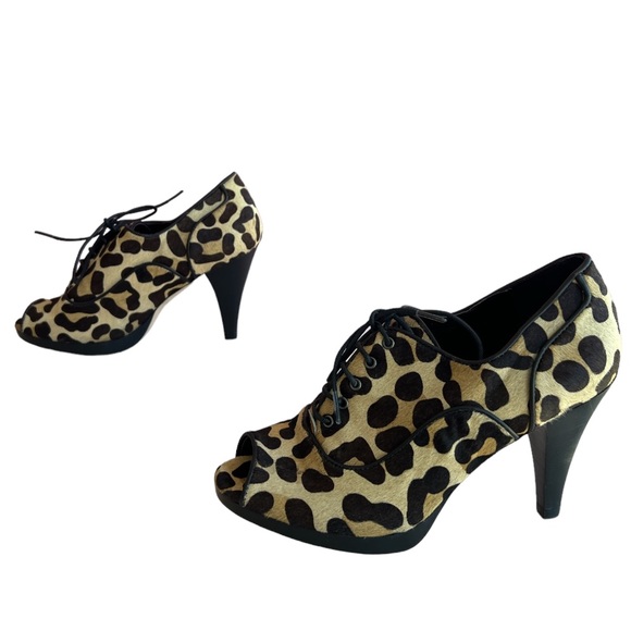 Van Eli Brown Leopard Print Fur Open Toe Booties - Picture 3 of 10